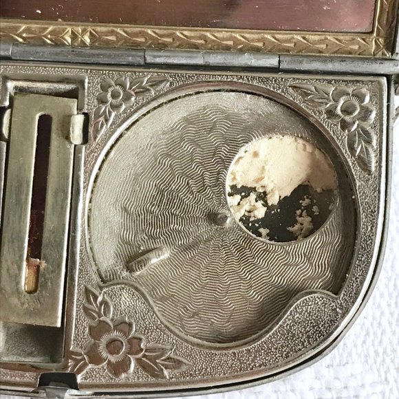 1920s Guilloche Enamel Silver Tone Compact - Picture 8 of 12